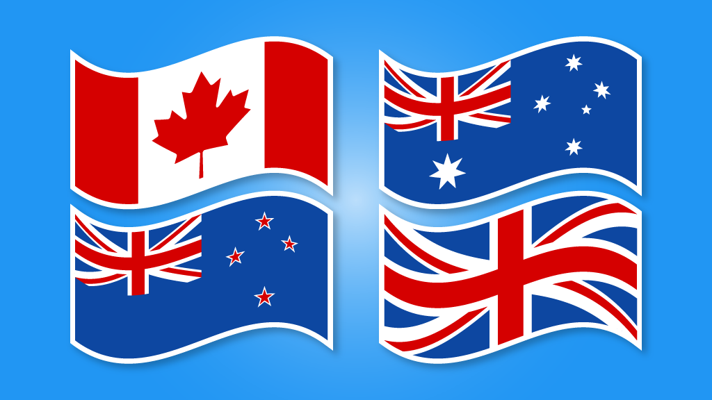 Flags of Canada, Australia, New Zealand and the United Kingdom